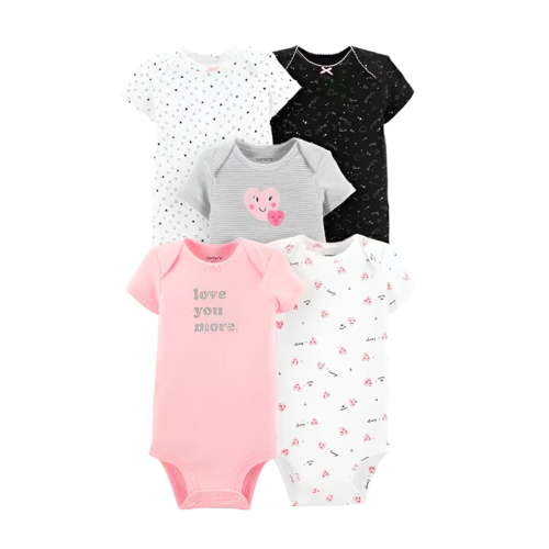 Summer New Baby Short Sleeve Bodysuits Layette 5PCS Sets Cartoon Printed Onesie Breathable Dailywear 3-6 month