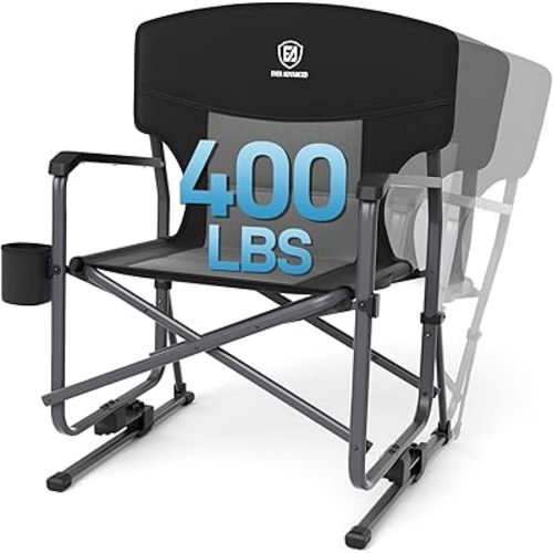EVER ADVANCED Rocking Camping Chair Outdoor, Heavy Duty Rocker Chair for Adult Quick Set, Foldable Rocker Chair, Portable Rocker Camping Chair for Patio, Sports Game, Balcony, Supports 400 LBS, Black