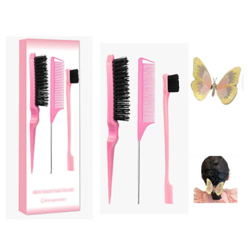 xiangwenlan Pink Comb Set 3 piece, Slick Back Brush with Edge Brush, styling comb for kids for middle part，Rat Tail Comb, Teasing Brush Set for Smoothing brush Baby Hair