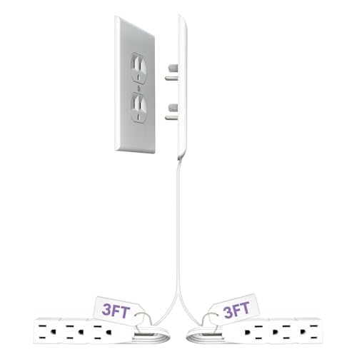 sleek socket Original & Patented Ultra-Thin Outlet with Cord Concealer Kit, Flat Extension with Multi Outlets Power Strip, Ideal for Home Improvement, Hide Bulky and Messy Cords, 6 Feet, White