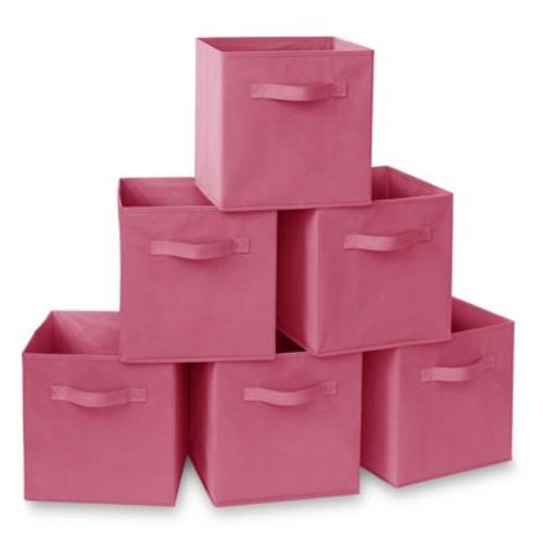 Casafield Set of 6 Collapsible Fabric Storage Cube Bins, Hot Pink - 11" Foldable Cloth Baskets for Shelves and Cubby Organizers