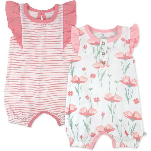 HonestBaby Romper and Ruffle Bodysuit Dress 100% Organic Cotton for Infant Baby and Toddler Girls