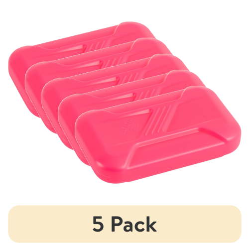 (5 pack) Your Zone Reusable Ice Pack for Kids Lunch Box Pink, Light Weight, Plastic