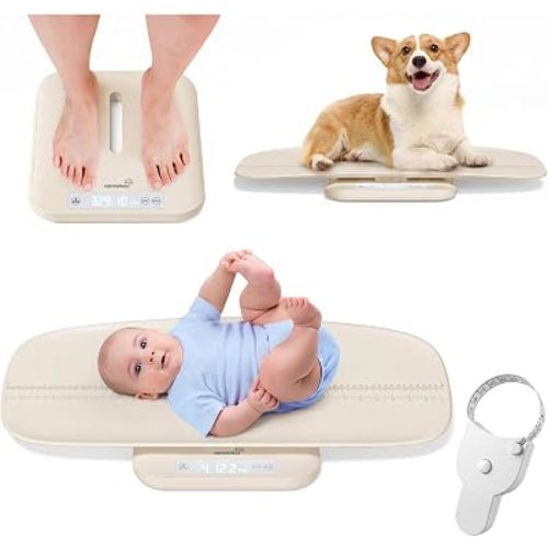 GROWNSY Baby Scale, Baby Weight Scale, Pet Scale for Puppy, Cat, Adult Scale Up to 330lbs, Accurate Digital Scale with Hold Function, 27-inch Height Measurement, 5 Units, LED Screen, Beige