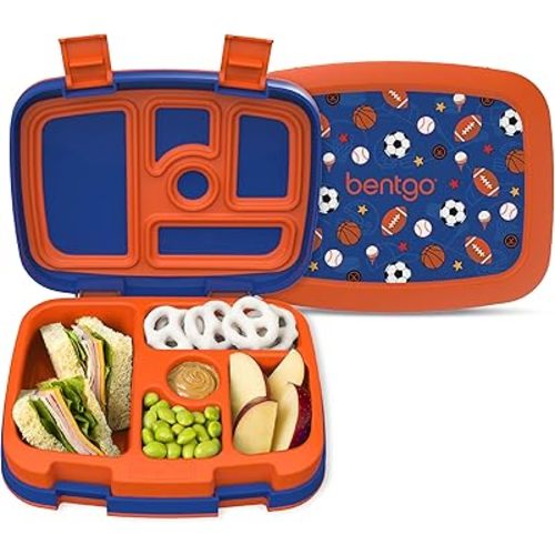 Bentgo Kids Prints Leak-Proof, 5-Compartment Bento-Style Kids Lunch Box - Ideal Portion Sizes for Ages 3-7, Durable, Drop-Proof, Dishwasher Safe, & PFAS & BPA-Free Materials (Sports)