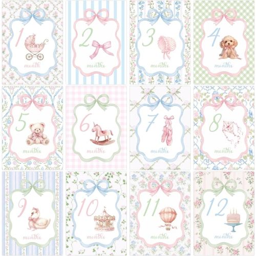 R HORSE Monthly Milestone Cards for Baby Girl, Baby First Holiday Cards