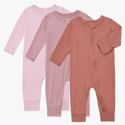 Baby Footless Pajamas Bamboo Rayon 3pcs Unisex Infant Zipper Romper with Mitten Cuffs(Brick Red&Pink&Pinkpurple,0-3m)