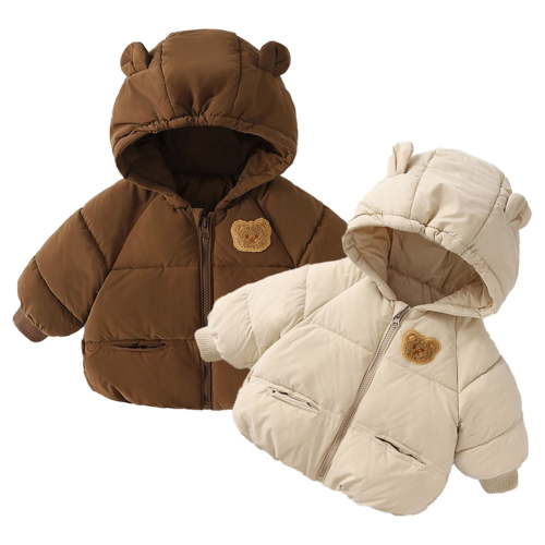 Godderr Newborn Kids Boys Girls Winter Jacket Ears Hooded Cotton Coats Solid Color Warm Tops Short Outerwear down Jackets for 9 Months-6 Years