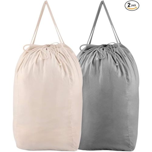 MCleanPin Washable Laundry Bags with Handles,140L Dirty Clothes Storage for College Dorm or Travel, Laundry Liner Fit Most Laundry Hamper or Basket,2 Pack (Beige & Grey)