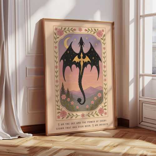 I am the sky and the storm Print, Dragon Poster, Fantasy Bookish Art, Girly Wall Art, Book Lover, Romantasy Art, Girly Wall Art