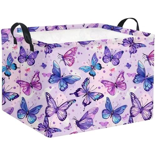 Rectangular Butterfly Basket Baby Storage Basket Storage Bin Organizer Box Room Decor(Purple Butterfly)
