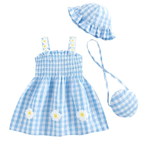 Renotemy Baby Girl Dress Toddler Girl Clothes Summer Outfits Gifts Cotton Sundress Infant Dresses for Girls with Hat and Bag