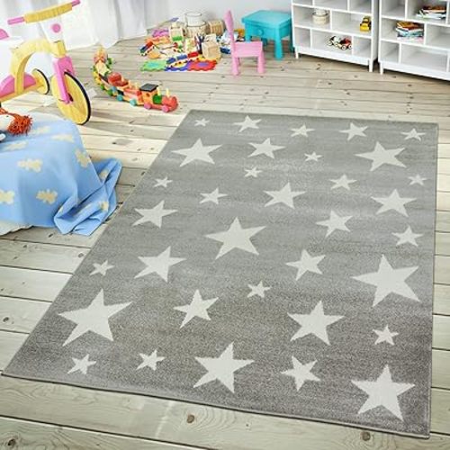 Paco Home Kids Rug with Star for Children's Room Starry Sky Design, Size:5'3" x 7'3", Color:Grey