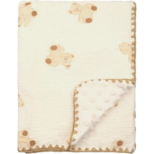 Baby Blanket 40x40 Inches,Muslin Cotton and Minky Dotted Double Layer Soft Receiving Blanket for Newborn Toddler,Brown Bear