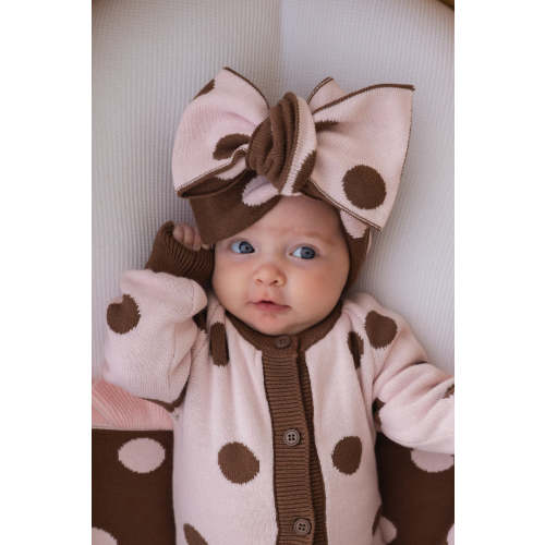 Knitted Oversized Topknot | Choc Pink Polka – Little and Fern