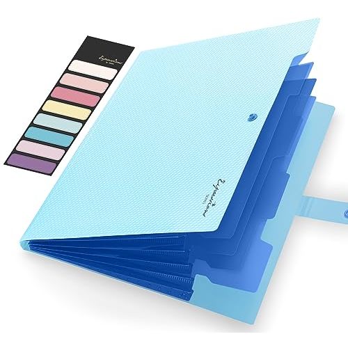 Sooez Expanding File Folder, Letter Size Accordion File Organizer, 5 Pocket Folders for Documents, Cute Folder with Labels, Portable Paper Organizer for School Office Supplies, A4 Size, Sky Blue