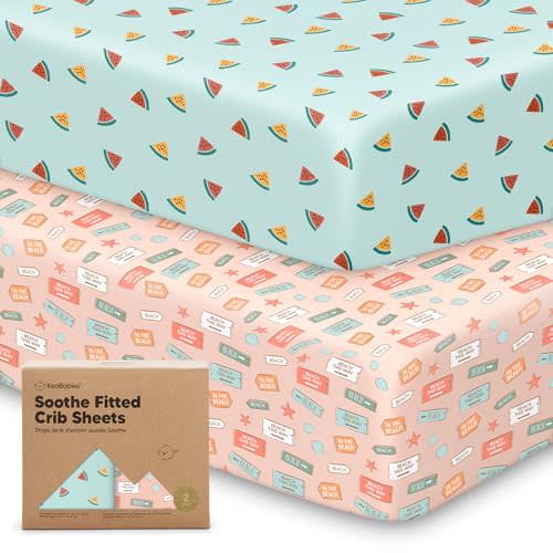KeaBabies 2-Pack Organic Crib Sheets for Boys, Girls - 52x28 Fitted Crib Mattress Sheet Neutral, Breathable Jersey Cotton Cover for Baby Bed, Toddler Mattress, Soft & Cute Prints (Beach Day)