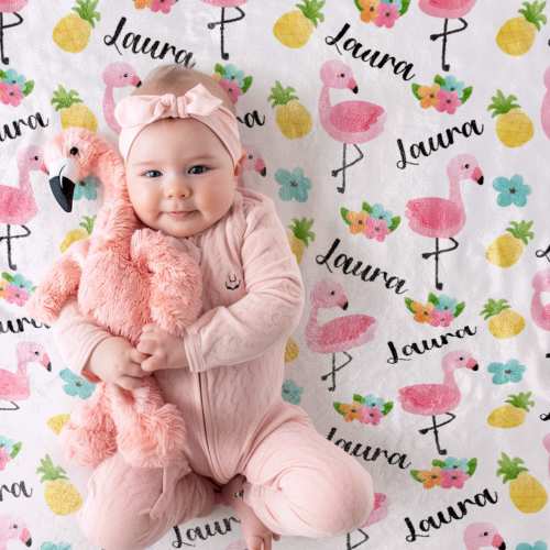 Personalized Flamingo Baby Blanket - Tropical Nursery Decor