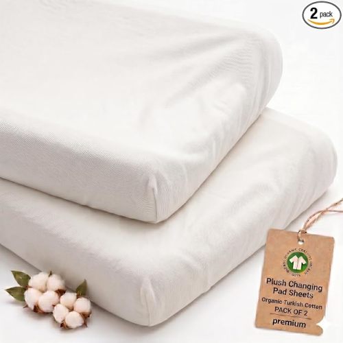 2-Pack Thick Organic Changing Pad Covers Boy, Girl - GOTS 100% Certified Organic Turkish Cotton - Baby Nursery Diaper Countered Changing Pad Sheets,Peanut Table Contour Pads Cover Boys and Girls
