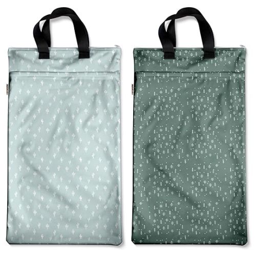 Mama Koala Reusable Hanging Wet Dry Bags for Baby Items, Cloth Diapers, Swimsuits, Travel, Gym Clothes, Beach, Pump Parts, Toiletries, Two Zippered Pockets, 2 Pack (W005L)