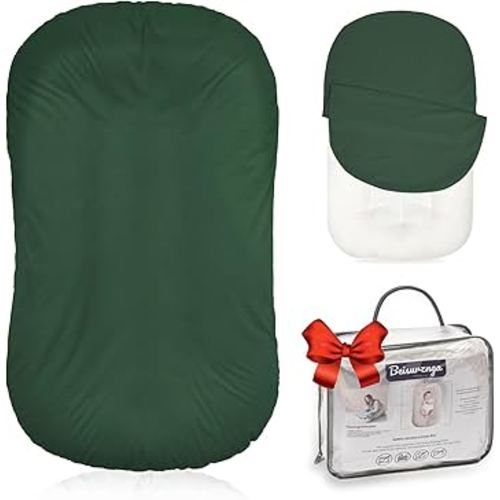 Baby Lounger - Snuggle Cozy Me Infant Lounger for Newborns | Flannel Cover, Breathable Soft, Portable Awake-Time Pad, Essential Baby Gift - Moss