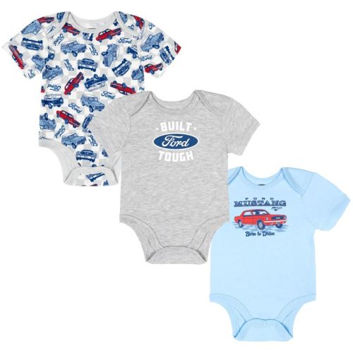 Ford Newborn Baby Boys 3 Pack Bodysuits Gray / Blue / Red 0-3 Months