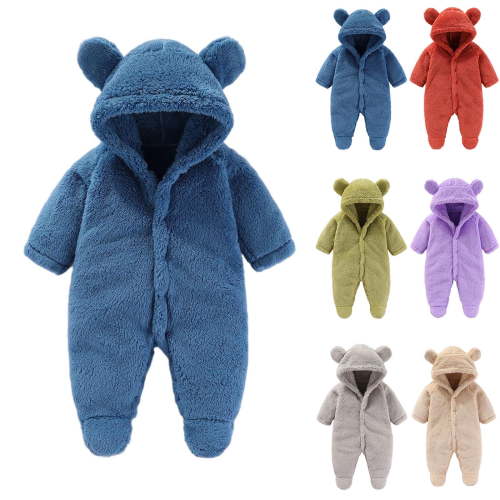 THDHVS Unisex Newborn Clothes,Toddler Outfits for Girls,Fall and Winter Newborn Solid Color Hooded Jumpsuit Warm Fleece Romper for Newborns and Infants for Indoor and Outdoor Play Purple 3-6 Months