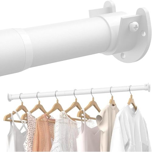 Closet Rods for Hanging Clothes, 17 to 129 Inches Stepless Adjustable Metal Closet Rod, 1.3 Inches Heavy Duty Clothes Hanging Rod for Closet Wardrobes Laundry RV, White