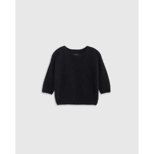 Washable Cashmere Fisherman Tunic Sweater in Black