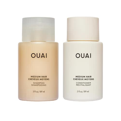 OUAI Medium Shampoo & Conditioner Set - Travel Size (3 Oz) | Hydrating Shampoo & Conditioner with Coconut Oil, Babassu, Kumquat Extract & Keratin, Sulfate, Paraben & Phthalate Free