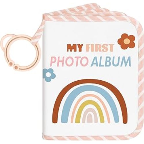 Lanpn Baby Photo Album Holds 17 4x6 Pictures, My First Soft Cloth Family Photo Book with Name Card Name Tag Stickers, Fabric Kid Memory Keepsake Gift for Baby Shower Newborn Toddler Boy Girl (Rainbow)