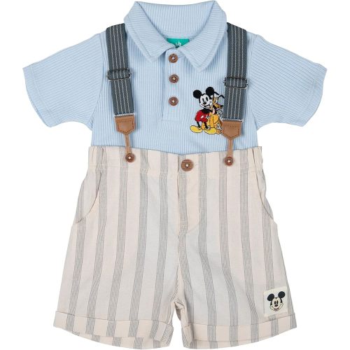 Disney Mickey Mouse Baby Ribbed Polo Bodysuit and Shorts Outfit Set Newborn to Infant Sizes (Newborn - 24 Months)
