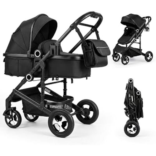 2 in 1 Baby Stroller, Foldable Pram Carriage w/Reversible Seat