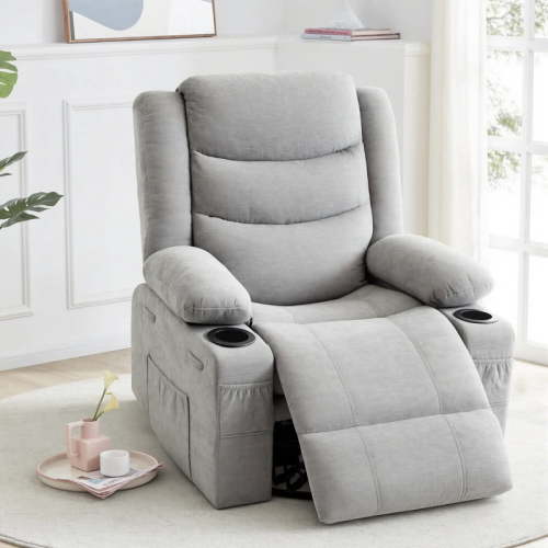 GAOHAPY Rocker Recliner Chair, 360° Swivel Recliner Chair for Adults, Chenille Fabric Single Sofa Seat with Cup Holders, Recliner Single Sofa with Side Pocket (Grey)