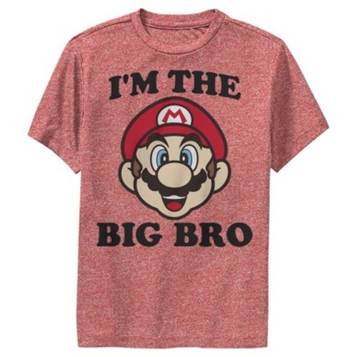 Boy's Nintendo Mario Big Brother Performance Tee - Red Heather - X Large