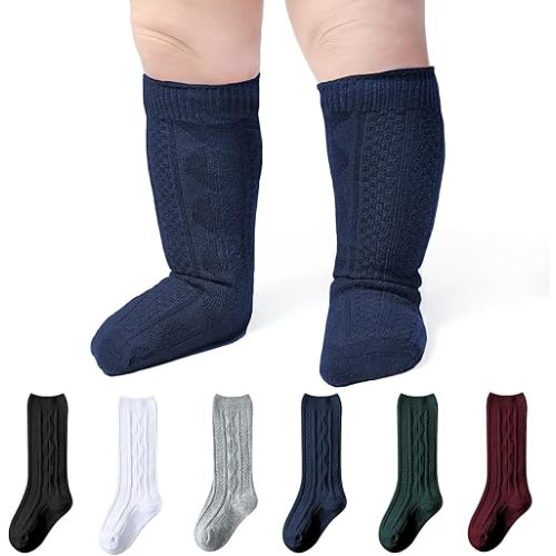 Baby Knee High Socks Girls Newborn Socks Boys Infant Tube Socks Cable Knit Knee High Stockings 0-3/3-6/6-12 Months 3/6 Pairs