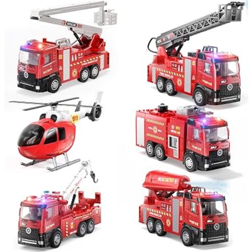 ORANGE OCEAN 6 Pack Fire Truck Toys for 2 3 4 5 Year Old Boys