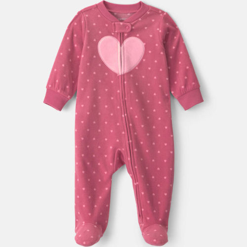 Baby Girl Heart Fleece 2-Way Zip Sleeper - Pink | Carter’s Oshkosh Canada