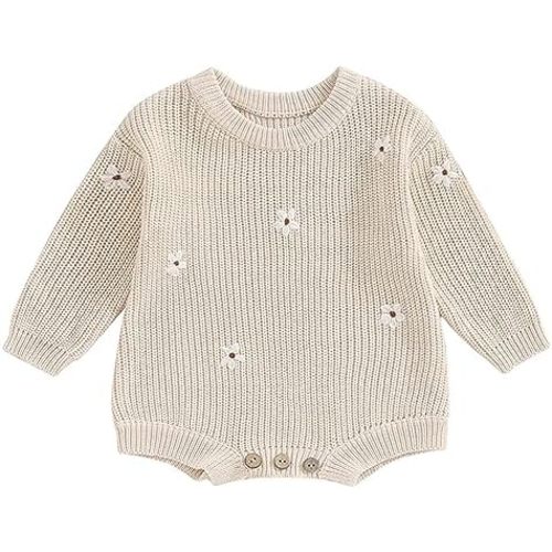 Mubineo Baby Girl Winter Clothes Cute Flower Romper Sweater Jumpsuit Pullover Long Sleeve Knit Newborn Infant Sweaters