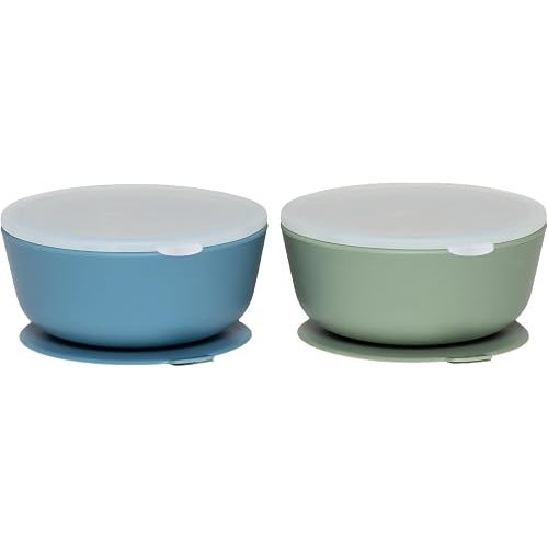 WeeSprout Suction Bowls for Baby & Toddlers (Set of 2) - 100% Silicone w/Plastic Lid - Leak Proof Feeding Supplies - Dishwasher & Microwave Safe Infant Dinnerware w/Extra Strong Base