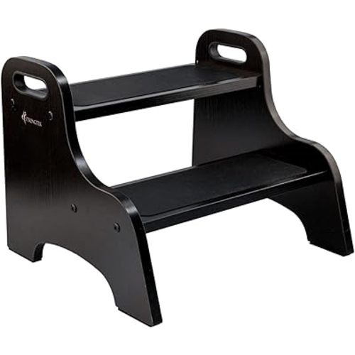 StrongTek Wood 2 Step Stool for Kids with Non-Slip Stepping Surface, Portable Handles, Skid Resistant Foot Pads, and 300 lbs. Capacity, Multipurpose Heavy-Duty Support (Espresso)