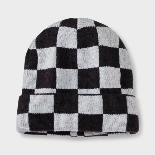 Boys' Checkerboard Beanie Hat - Cat & Jack™ Black/Gray