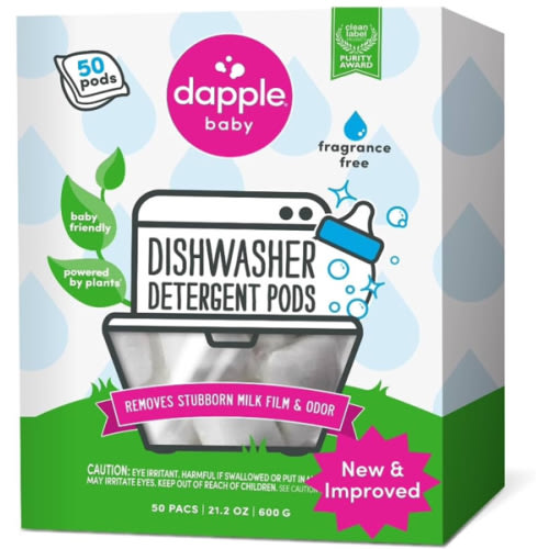 Dapple Baby Dishwasher Pacs, Hypoallergenic Dishwasher Pods Powered by Plants, Removes Milk Residue & Odor on Dishes, Baby Bottles & Kitchenware, Fragrance Free, 50 count