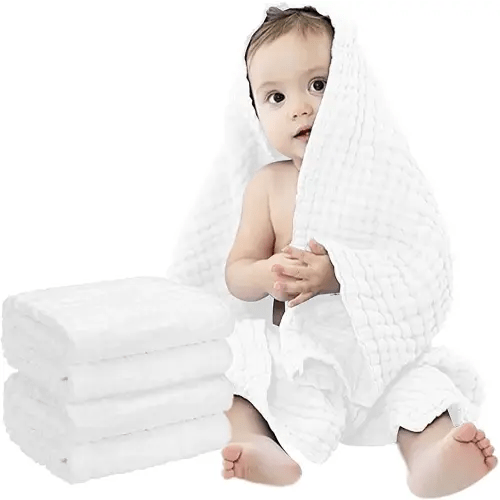 FOOK FISH Muslin Baby Towel Super Soft Cotton Baby Bath Towel 2 Pack 6 Layers Infant Towel Newborn Towel Blanket Suitable for Baby's Delicate Skin 40 x 40inches (White)