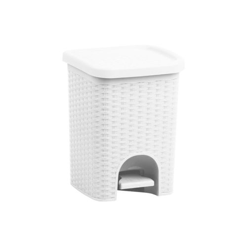Superio Mini 6L Step Pedal Trash Can - Wicker Design, Hidden Mechanism, Durable Plastic, Ideal for Desktop, Countertop, Pet Waste/Dog Poop - White