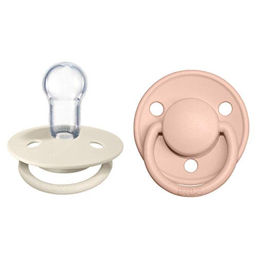 BIBS Pacifiers - De Lux Collection | BPA-Free Round Nipple | Silicone | Made in Denmark | Set of 2 Ivory/Blush Color Premium Soothers | Size One Size