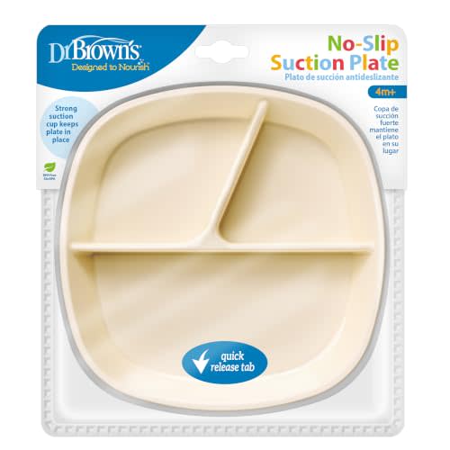Dr. Brown's No-Slip Divided Suction Plate, Ecru, 1-Pack | Dr. Brown's Designed to Nourish, No-Slip Suction Plate for Babies and Toddlers, 3 Divided Sections, BPA-Free, 4m+, 1-Pack