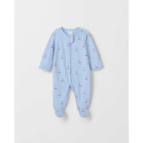 Baby Organic Cotton Zip Coverall - Sailboats Blue