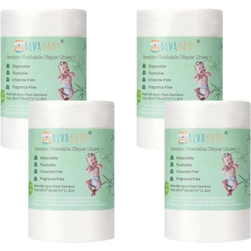 ALVABABY Diaper Liners Rayon Made from Bamboo Natural Soft for Baby Cloth Diaper Fragrance Free and Chlorine Free Disposable 400 Sheets 4BBT01-AU