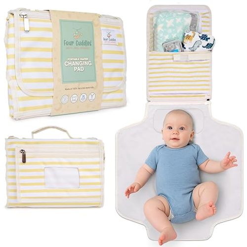 Portable Diaper Changing Pad - Newborn Essentials, Waterproof, Extra Wide & Long, Padded Foldable Wipeable Mat, Travel Bag, Baby Registry Gift, Wipes Pocket, Eco-Friendly (Yellow)